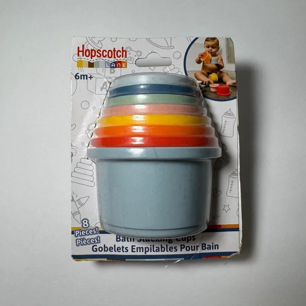 Hopscotch Lane Baby Bath Stacking Cups 8 Pc Toddler Nesting Water Toy Set 6m NEW